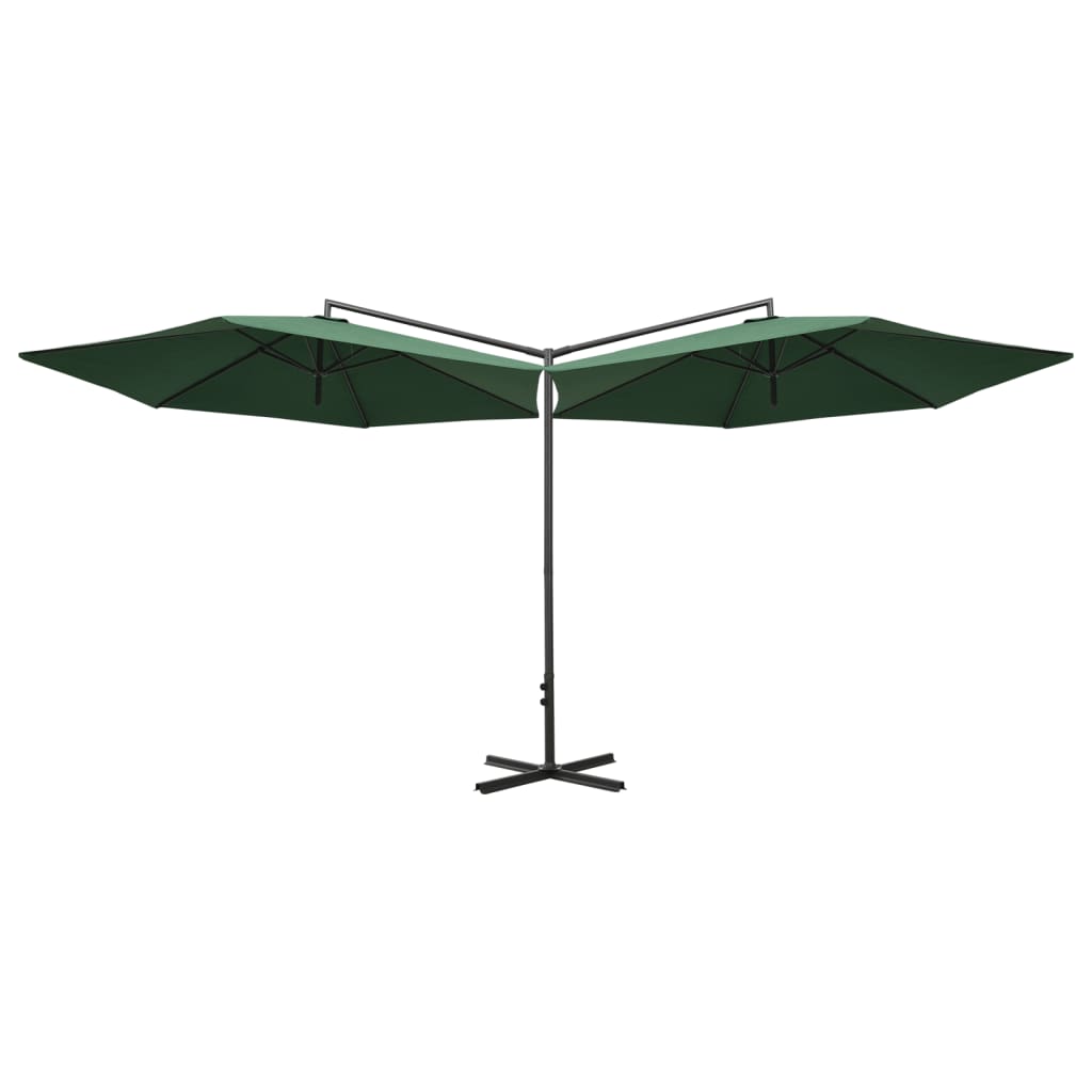 Vidaxl Parasol Double con polo de acero de 600 cm verde