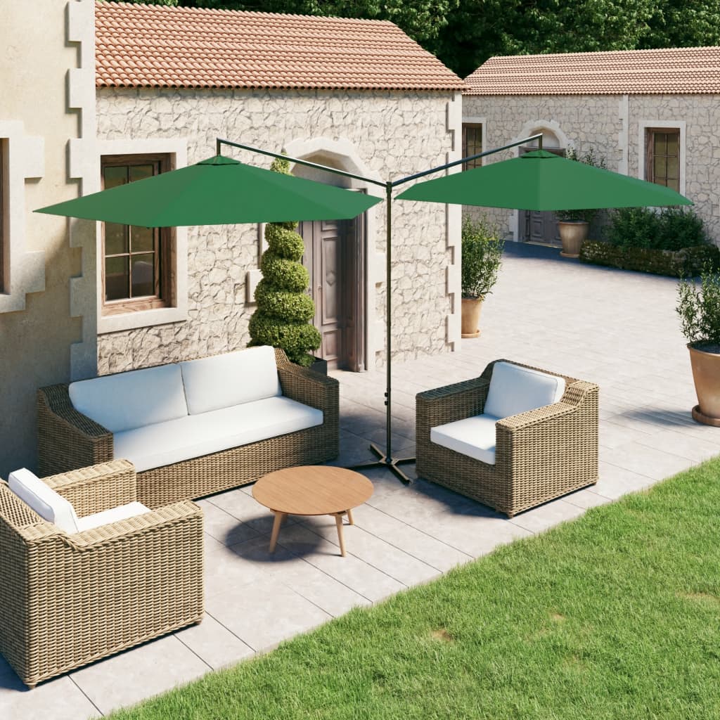 Vidaxl parasol double avec poteau en acier 600 cm vert