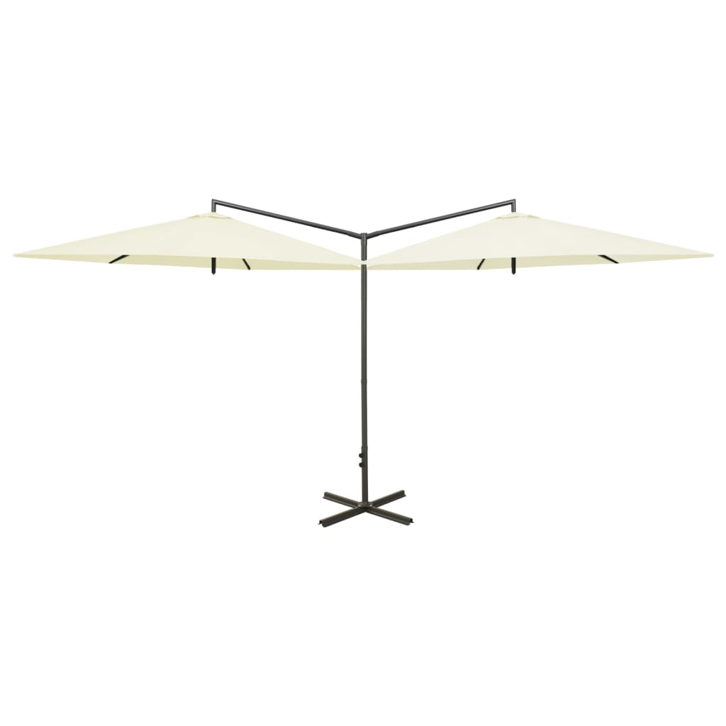 Vidaxl Parasol Double s ocelovým pólem 600 cm písek -