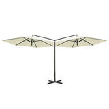 Vidaxl parasol dubbel met stalen paal 600 cm zandkleurig