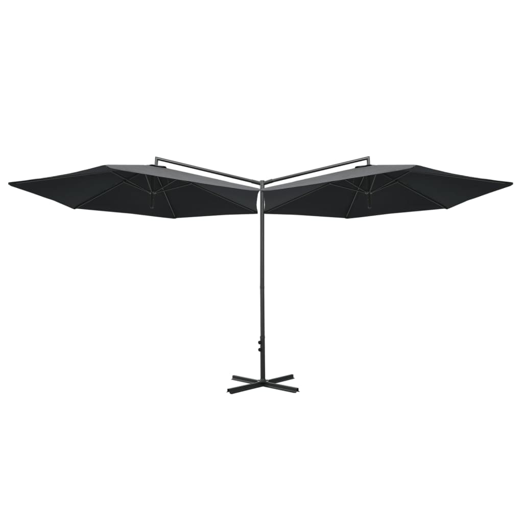 Vidaxl parasol double avec poteau en acier 600 cm anthracite -colored