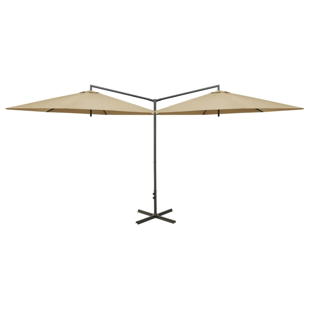 Vidaxl Parasol dobbelt med stålstang 600 cm taupe