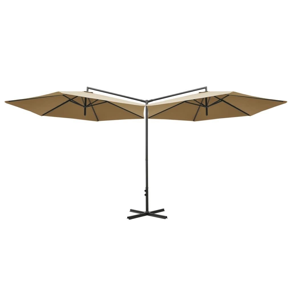 Vidaxl Parasol Double con polo in acciaio 600 cm Taupe