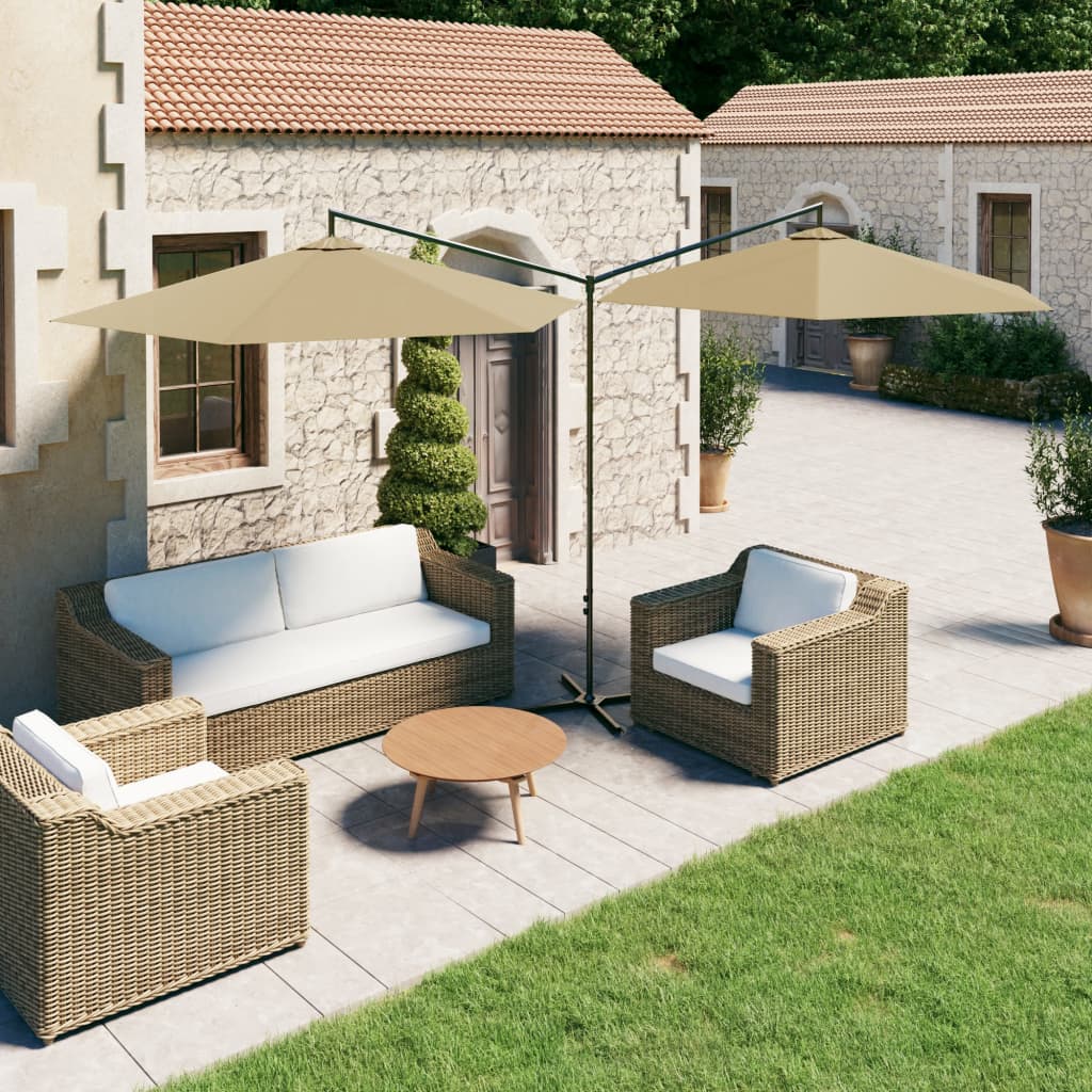 Vidaxl Parasol Double with steel pole 600 cm Taupe