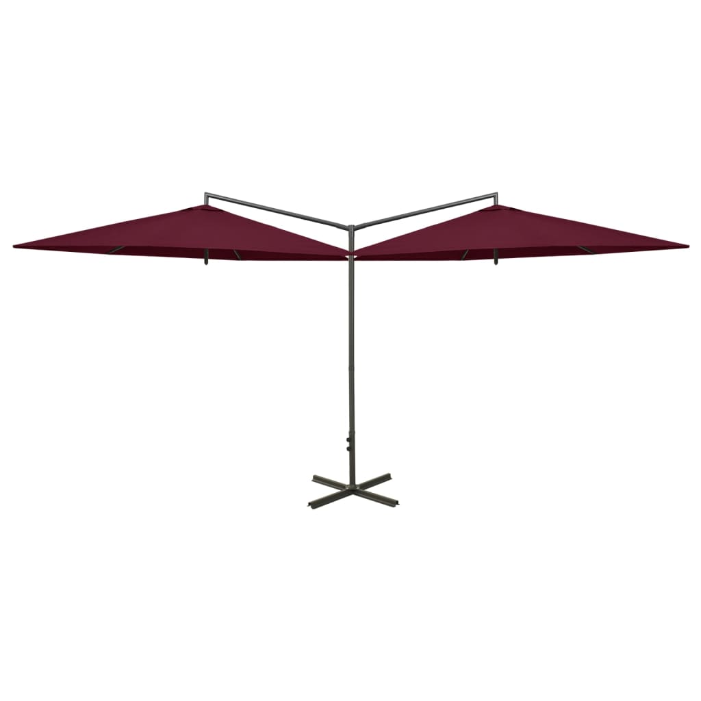 Vidaxl Parasol dvojnik z jeklenim drogom 600 cm Bordeaux Red