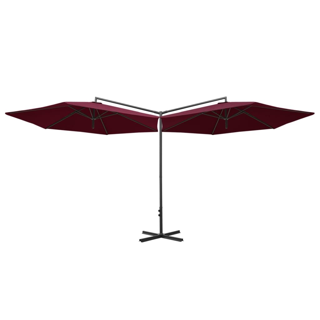 Vidaxl Parasol podwójny ze stalowym biegunem 600 cm Bordeaux Red