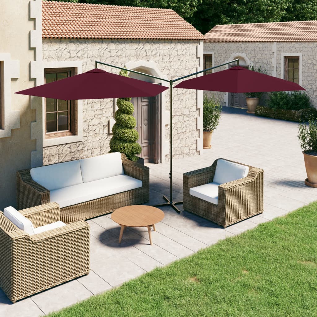 Vidaxl Parasol Double con palo in acciaio 600 cm Bordeaux rosso