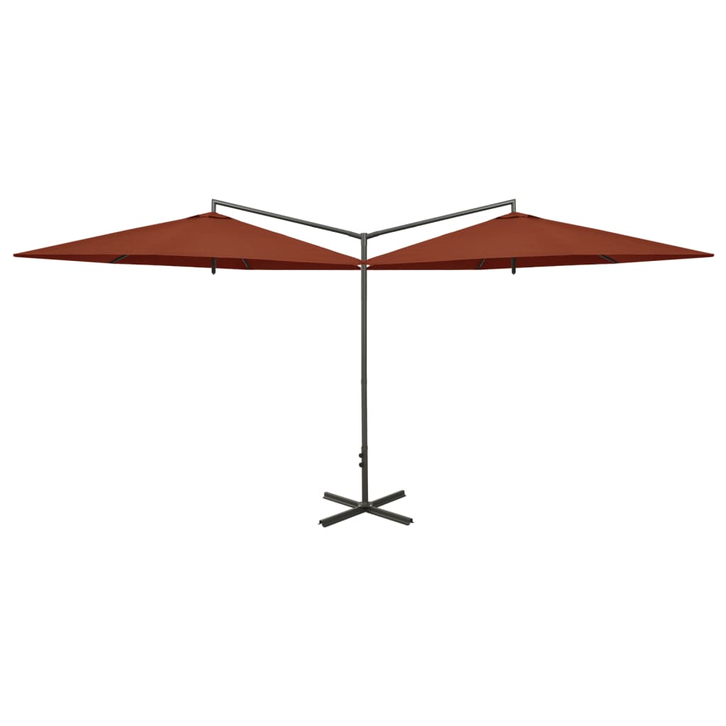 Vidaxl parasol double with steel pole 600 cm terracotta -colored