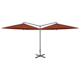 Vidaxl parasol double with steel pole 600 cm terracotta -colored