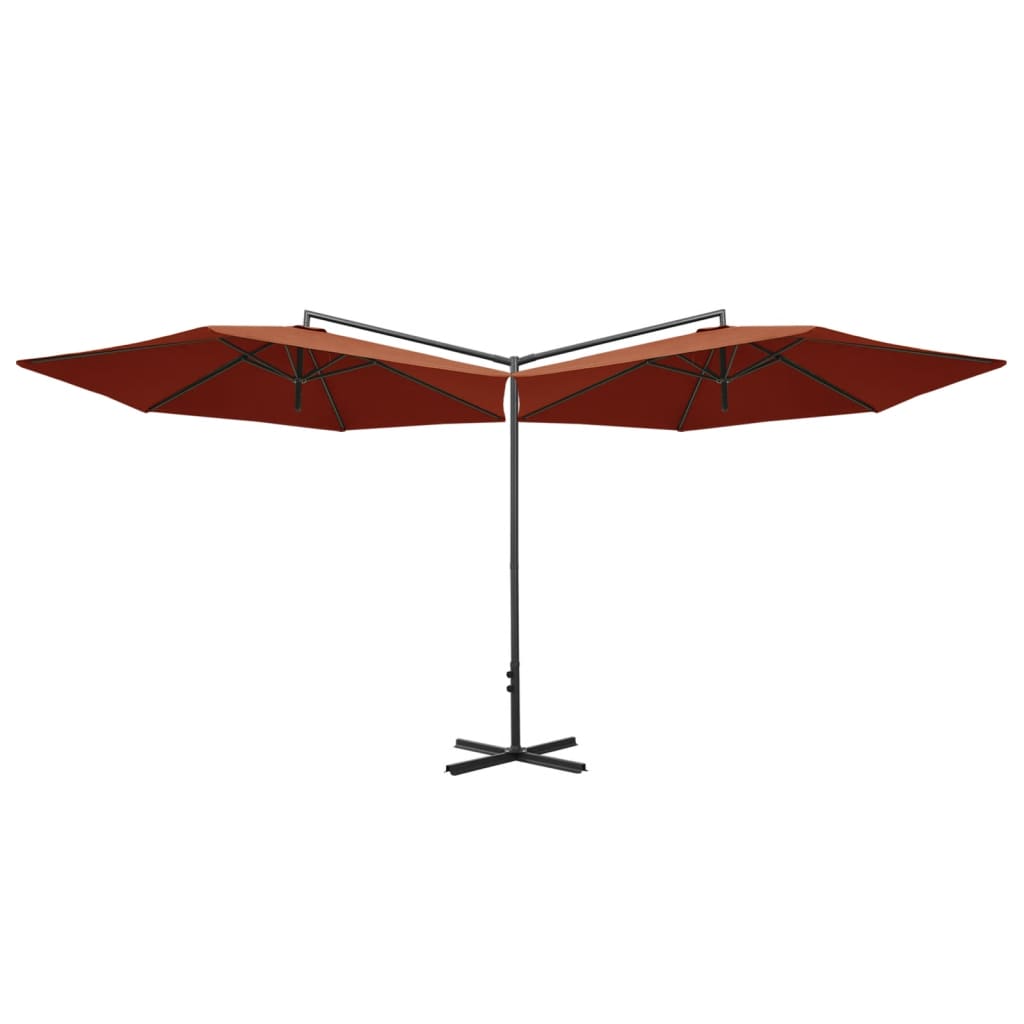 Vidaxl parasol dubbel met stalen paal 600 cm terracottakleurig