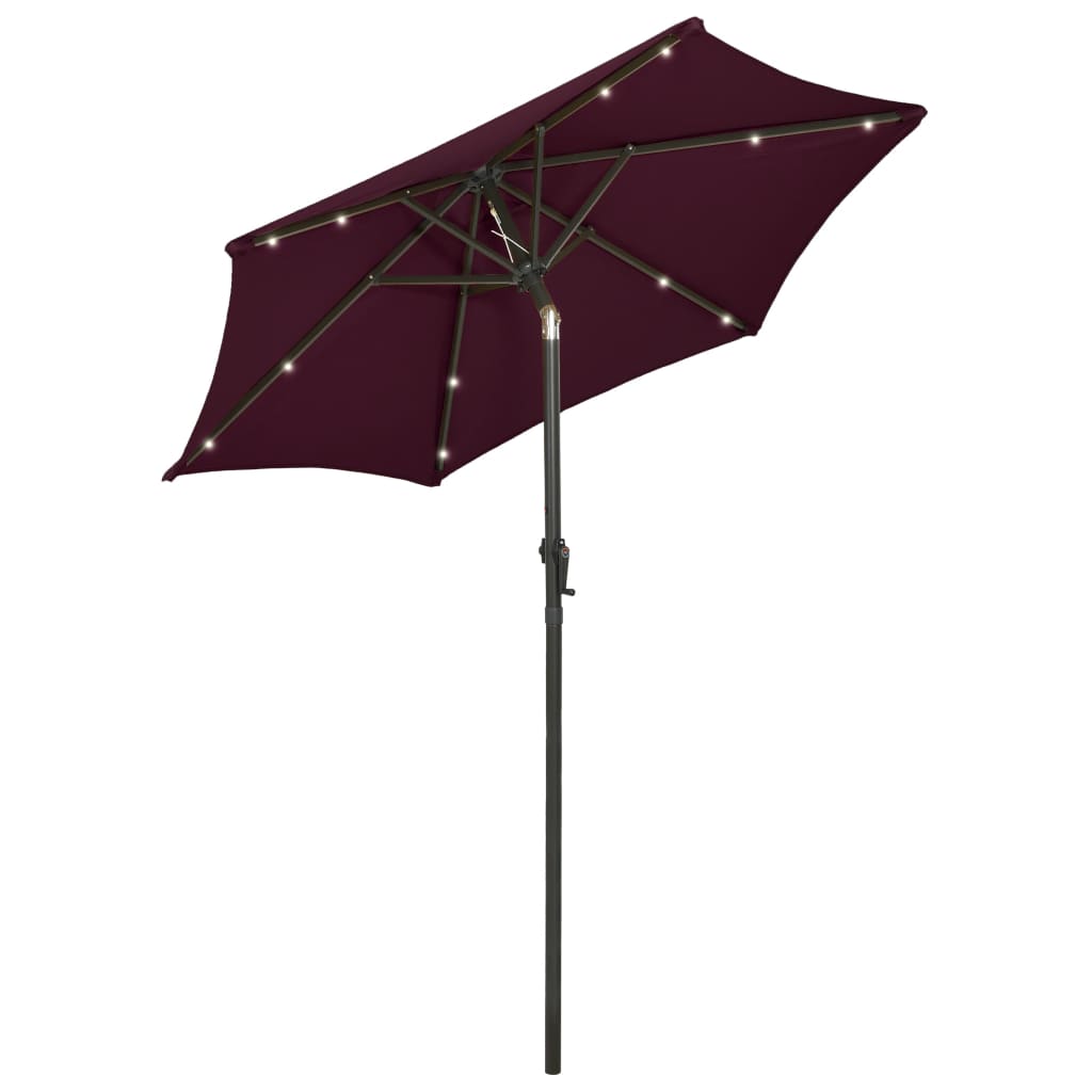 Vidaxl -parasol med LED -belysning 200x211 cm aluminium burgunder rød