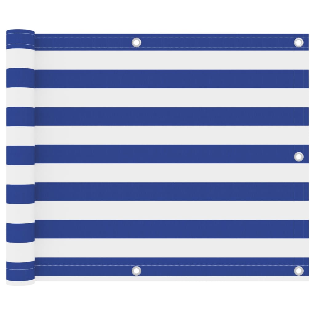 Écran de balcon Vidaxl 75x600 cm Oxford tissu blanc et bleu