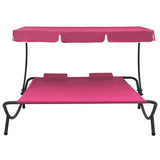 Vidaxl loungebed met luifel en kussens roze