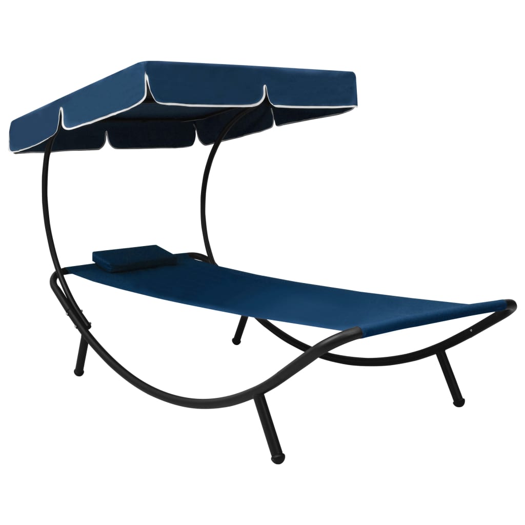 Vidaxl loungebed met luifel en kussen blauw
