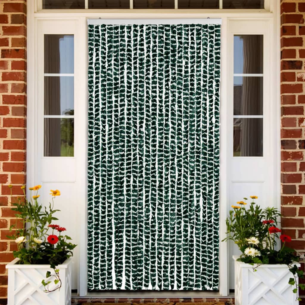 Vidaxl Fly Curtain 90x220 cm Chenille Green and White