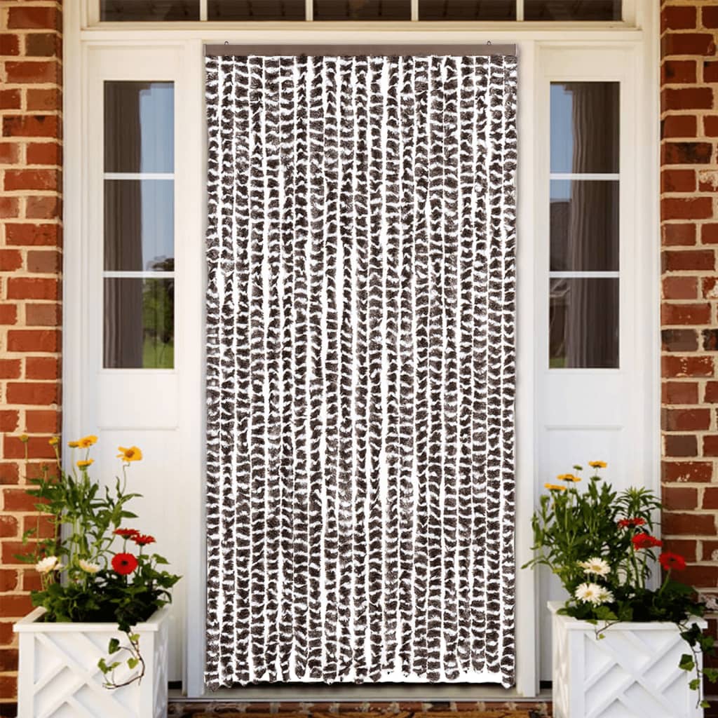 Vidaxl Fly Curtain 90x220 cm Chenille Brown and White