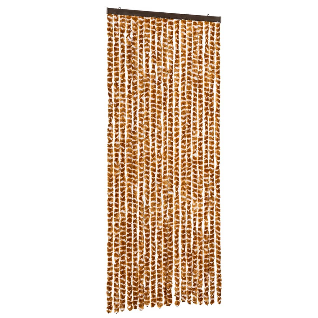 Cortina de mosca Vidaxl 56x185 cm chenille ocre y blanco