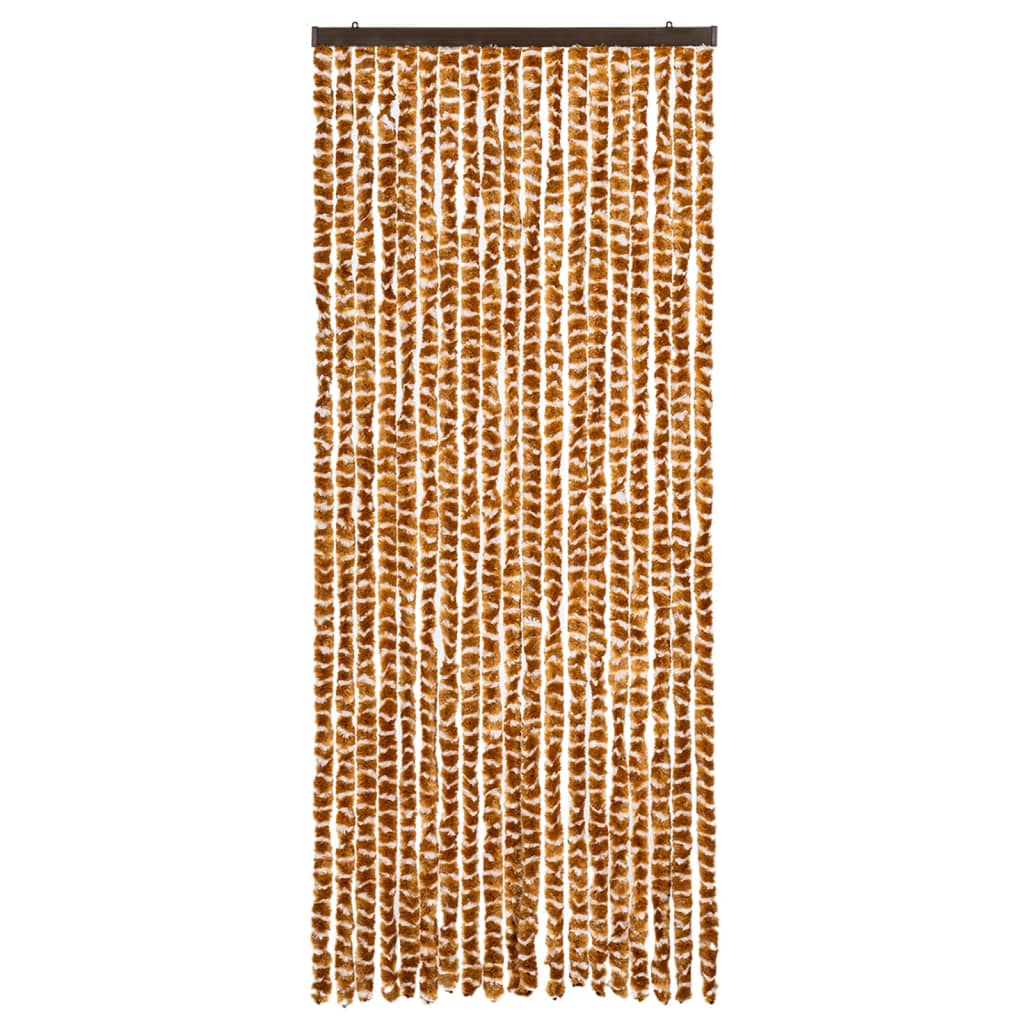 Cortina de mosca Vidaxl 56x185 cm chenille ocre y blanco