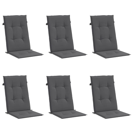 Coussins de chaise de jardin vidaxl 6 st dos haut 120x50x3 cm en tissu anthracite