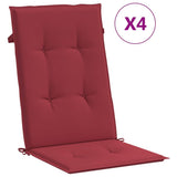 Coussins de chaise de jardin vidaxl 4 ST High arrière 120x50x3 cm Vin de tissu rouge