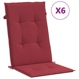 Coussins de chaise de jardin vidaxl 6 st dos haut 120x50x3 cm vin de tissu rouge