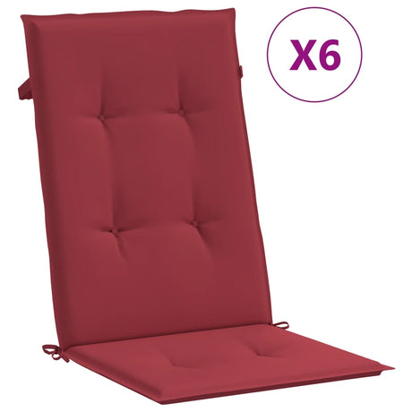Coussins de chaise de jardin vidaxl 6 st dos haut 120x50x3 cm vin de tissu rouge