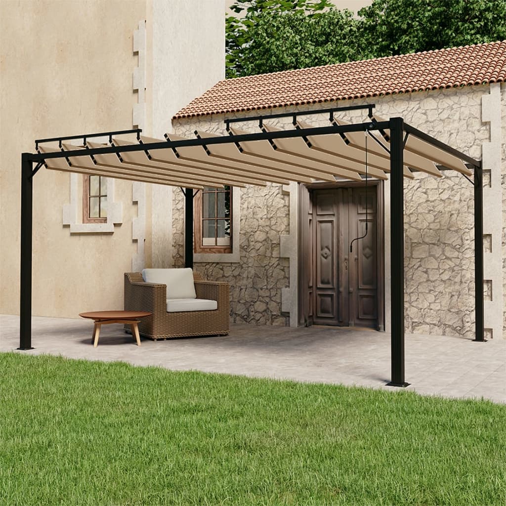 Arbor vidaxl avec toit à latte 3x4 m de poussière et taupe en aluminium