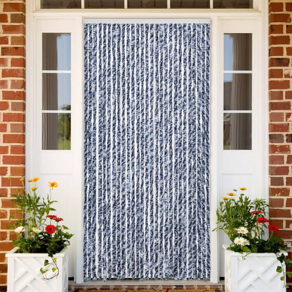 Vidaxl Fly Curtain 118x220 cm Chenille blu e bianco