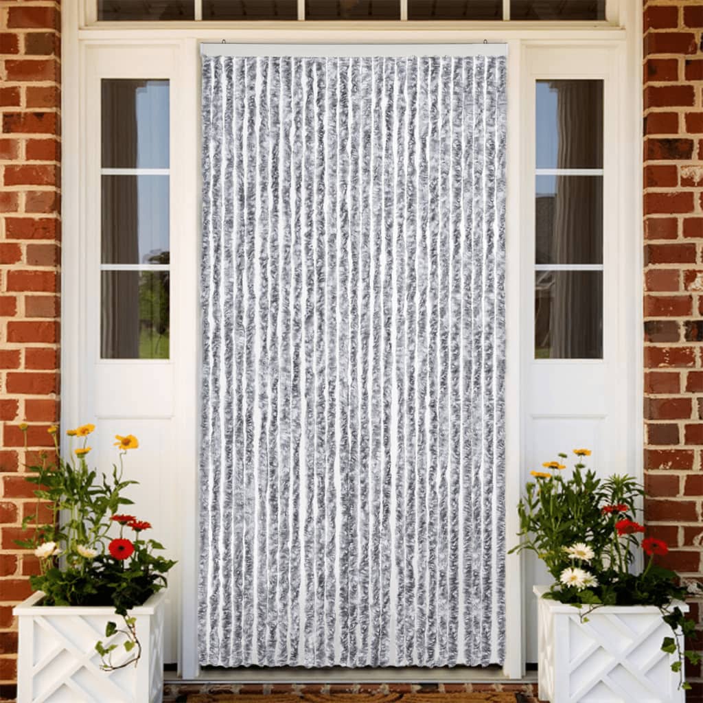 Cortina de mosca Vidaxl 118x220 cm Chenille White and Grey