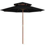 Vidaxl Parasol Double Decker avec poteau en bois 270 cm noir