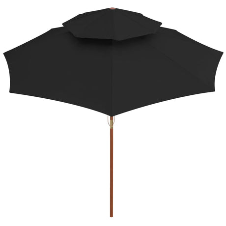 Vidaxl Parasol Double Decker avec poteau en bois 270 cm noir