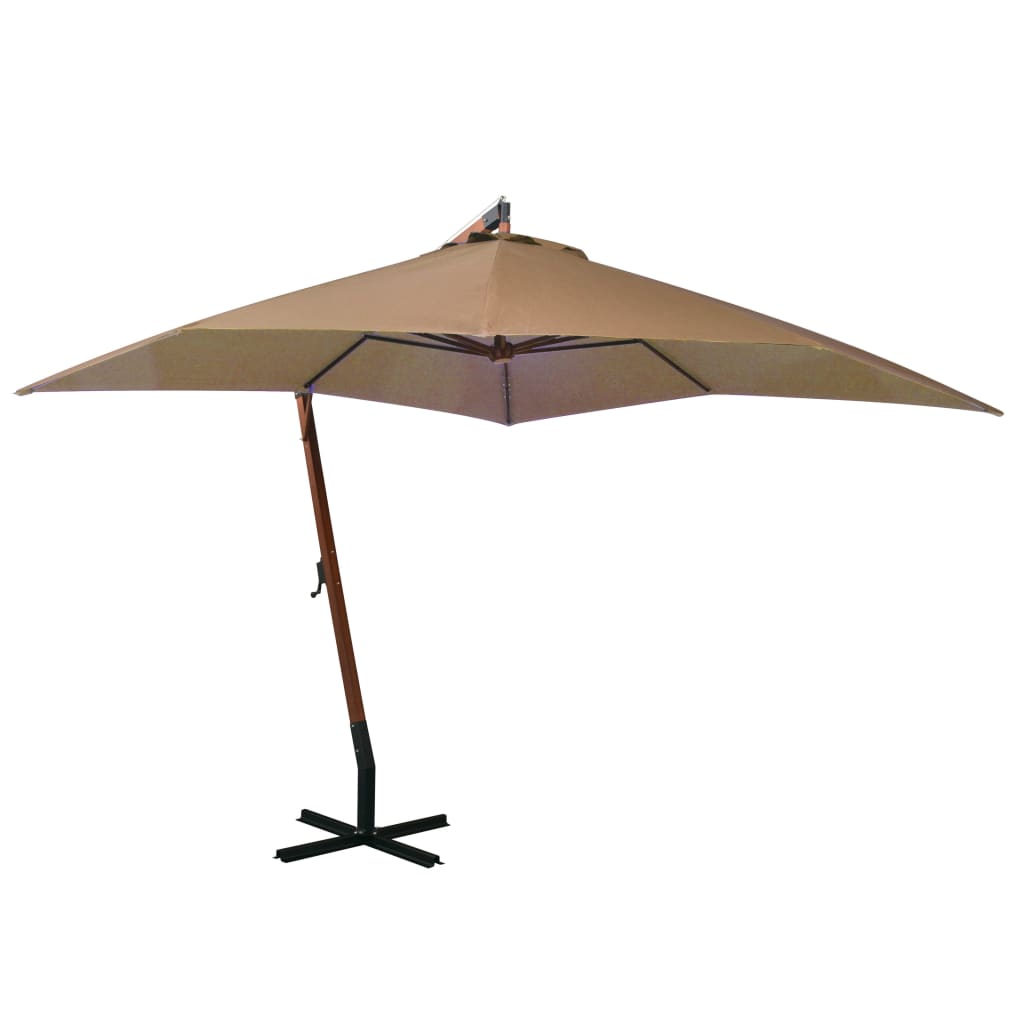 Vidaxl zweefparasol met paal 3x3 m massief vurenhout taupe