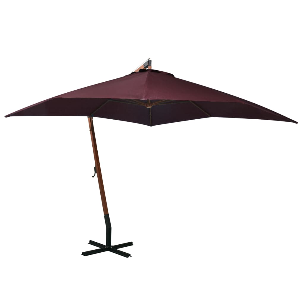 Vidaxl Floating parasol with pole 3x3 m Solid Vurenhout Bordeaux red