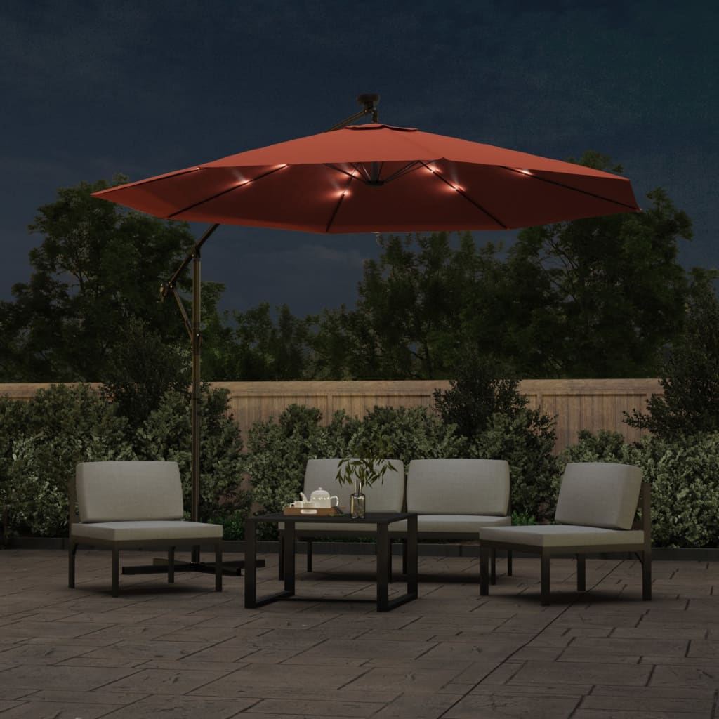 Vidaxl Floating parasol with LED lighting and steel pole terracotta color