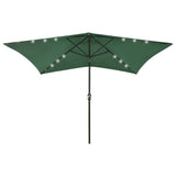 Parasol Vidaxl con LED y polo de acero 2x3 m verde