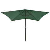 Parasol Vidaxl con LED y polo de acero 2x3 m verde