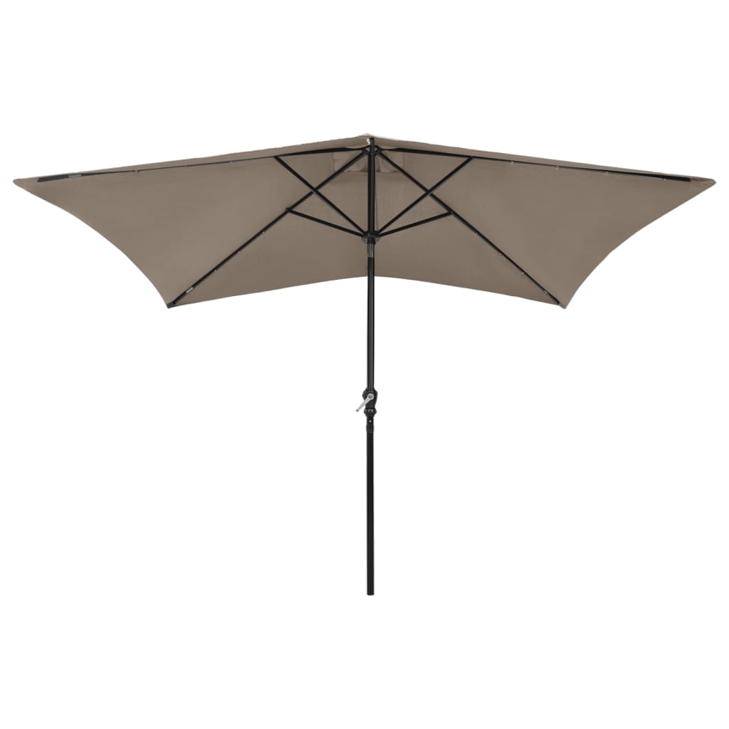 Vidaxl -parasol med lysdioder og stålstang 2x3 m taupe