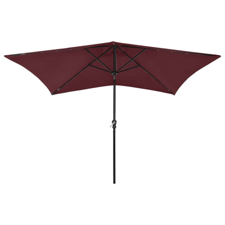 Parasol vidaxl avec LED et poteau en acier 2x3 m Bordeaux rouge