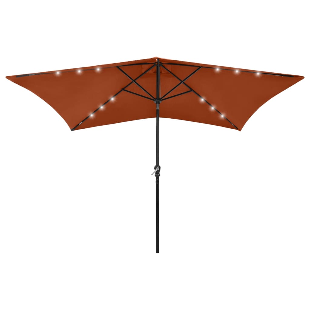 Parasol vidaxl avec LED et poteau en acier 2x3 m en terre cuite