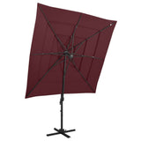 Vidaxl parasol 4 couches avec poteau en aluminium 250x250 cm rouge borgogne
