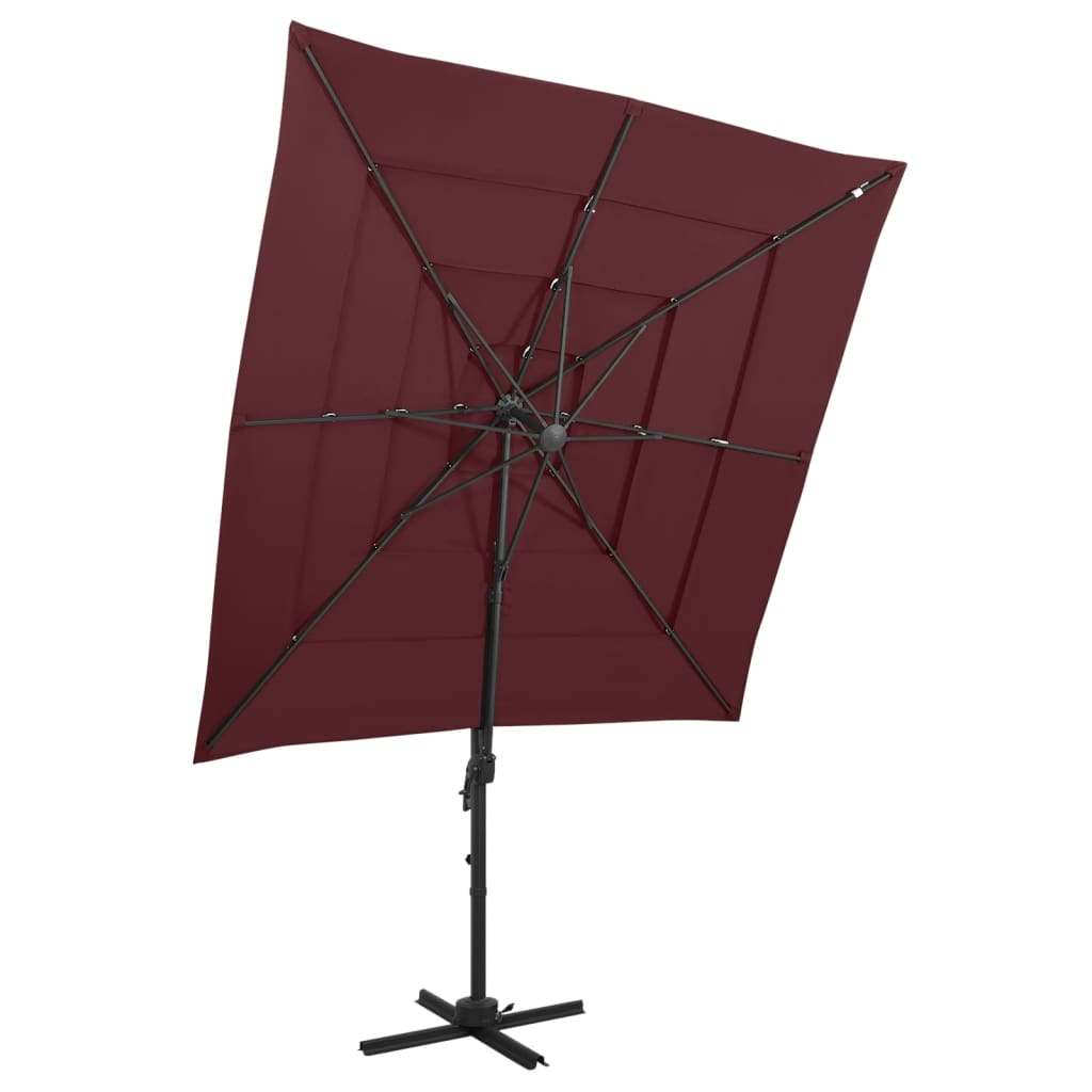 Vidaxl parasol 4-laags met aluminium paal 250x250 cm bordeauxrood