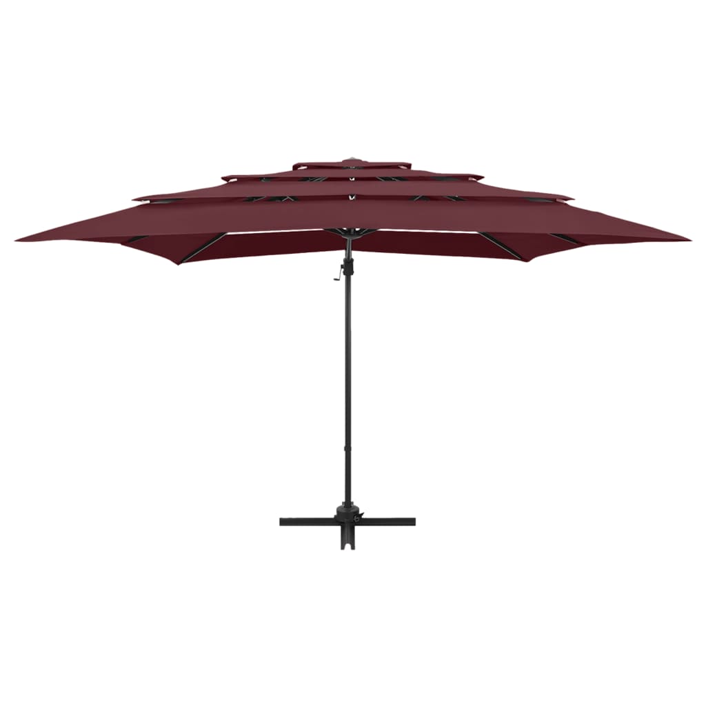 Vidaxl parasol 4-laags met aluminium paal 250x250 cm bordeauxrood