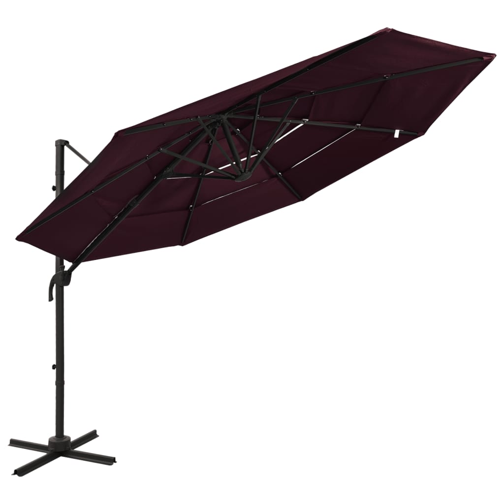 Vidaxl parasol 4-laags met aluminium paal 3x3 m bordeauxrood