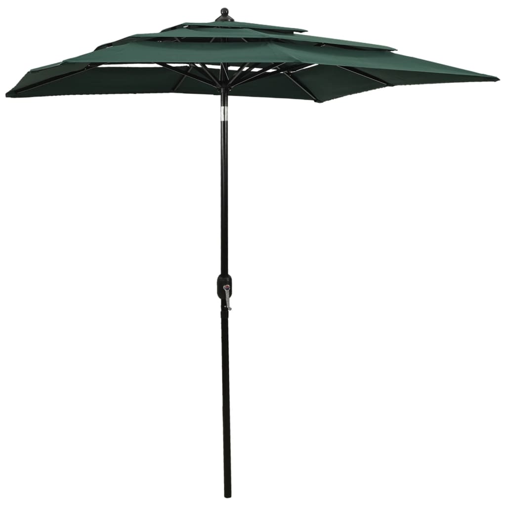 Vidaxl Parasol 3-sloj z aluminijastim drogom 2x2 m zelena