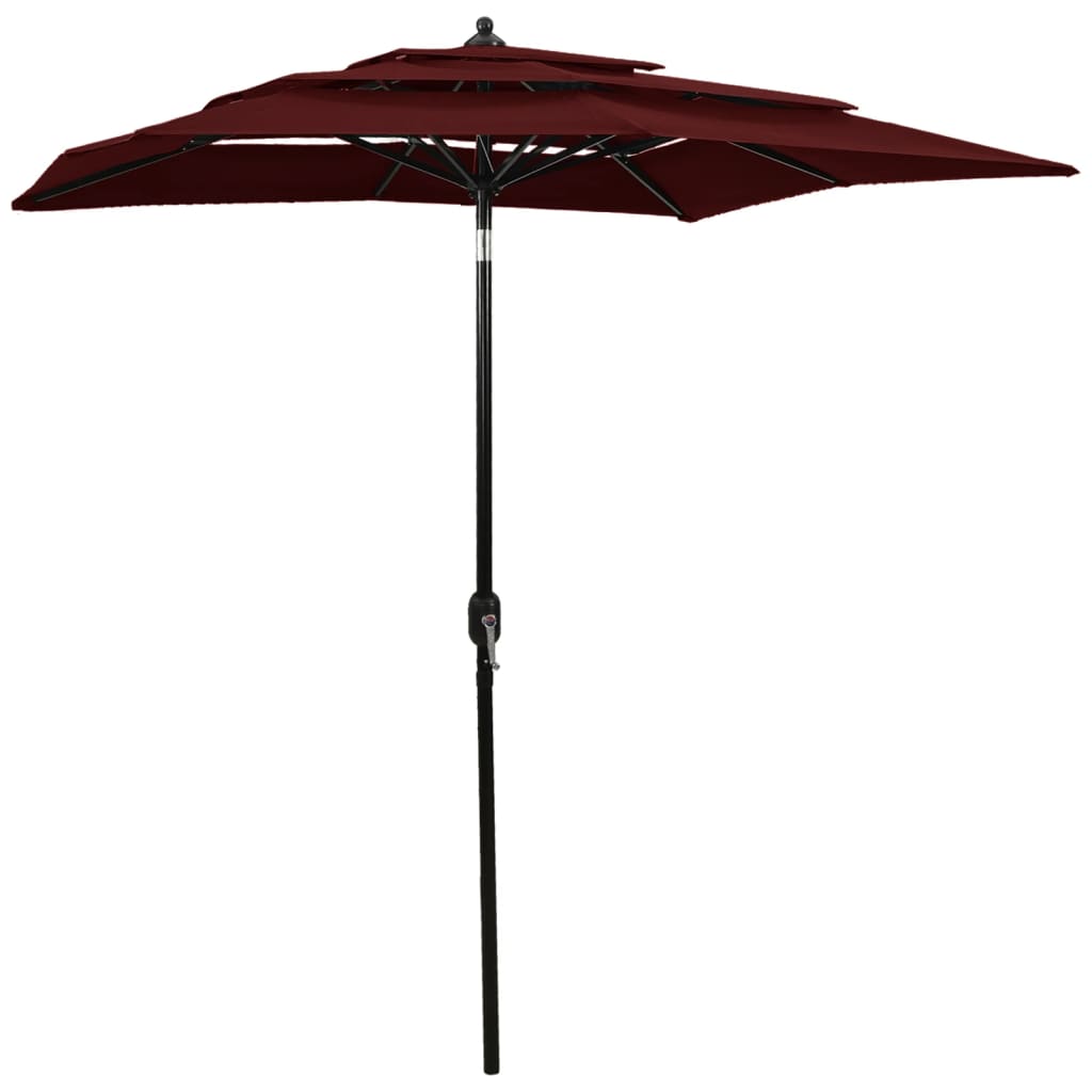 Vidaxl parasol 3 couches avec poteau en aluminium 2x2 m bordeaux rouge