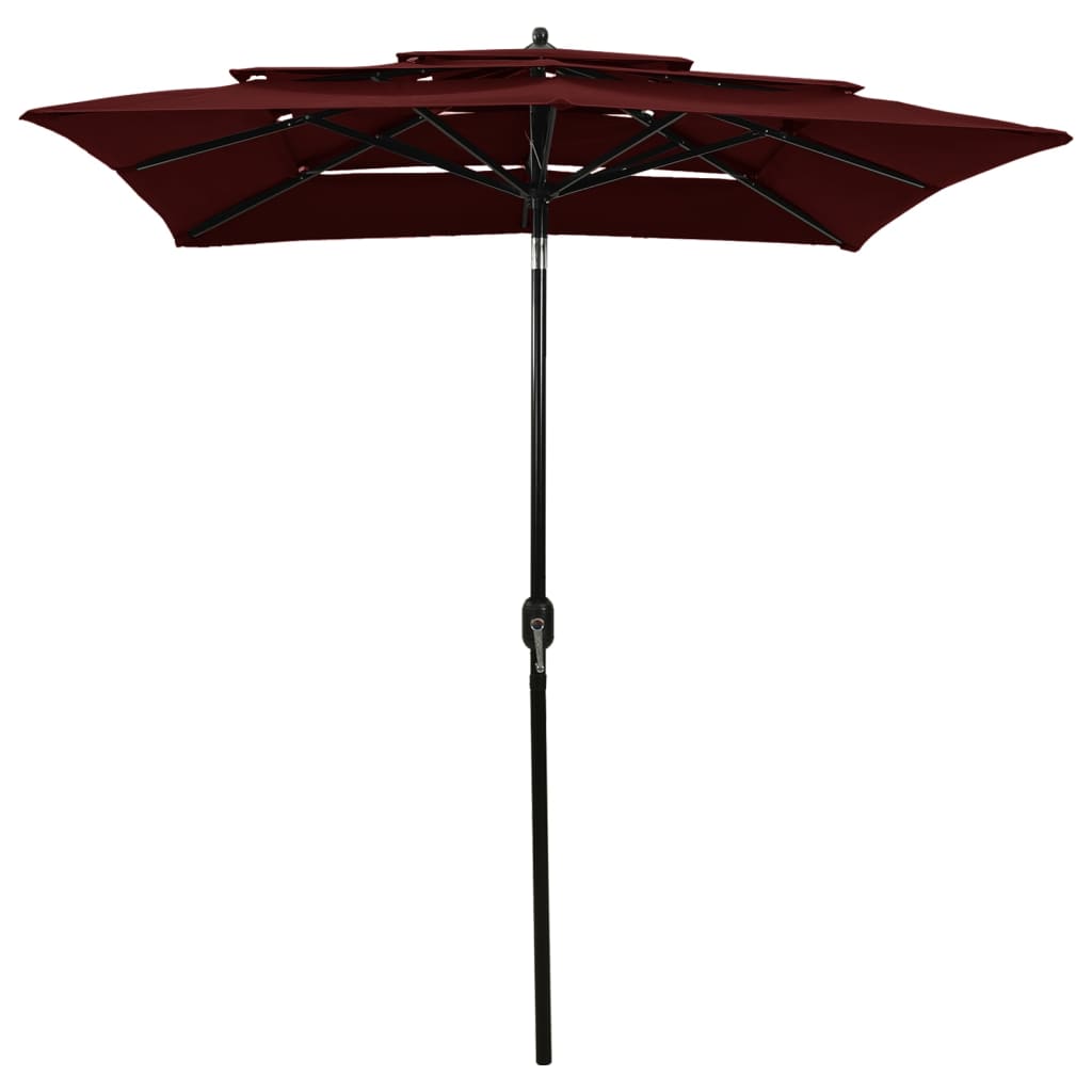 Vidaxl parasol 3-laags met aluminium paal 2x2 m bordeauxrood