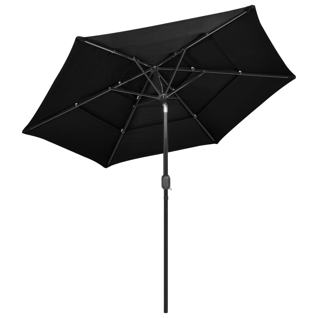 Vidaxl parasol 3 couches avec poteau en aluminium 2,5 m noir