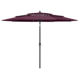Vidaxl parasol 3 couches avec poteau en aluminium 3 m bordeaux rouge