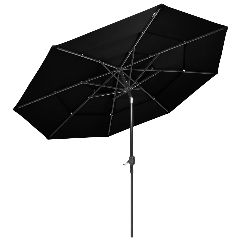 Vidaxl parasol 3 couches avec poteau en aluminium 3 m noir