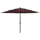 Vidaxl parasol 3 couches avec poteau en aluminium 3,5 m bordeaux rouge